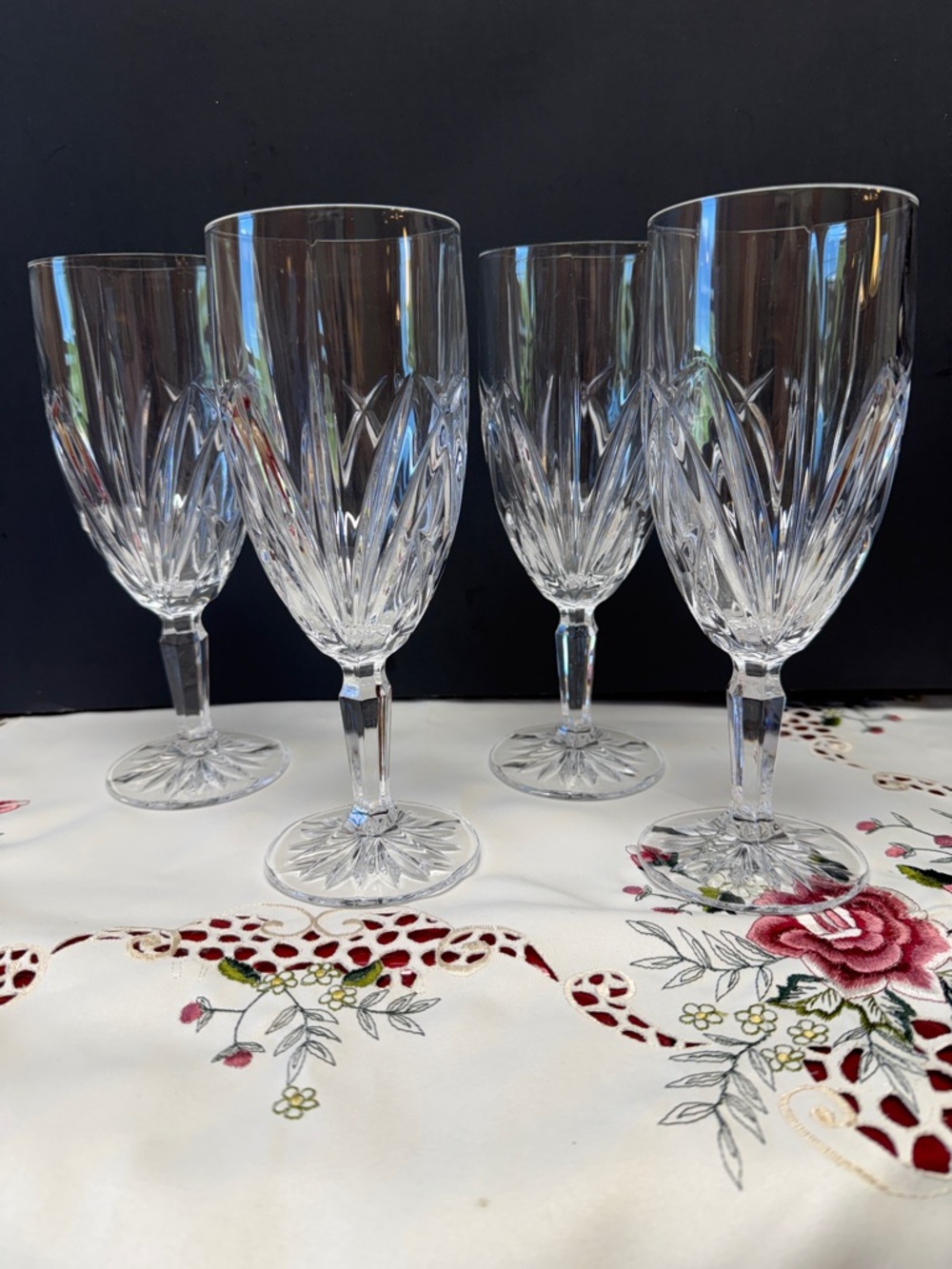 Set of 4 Waterford Brookside Blown Glass Crystal Water/Ice Tea Goblets